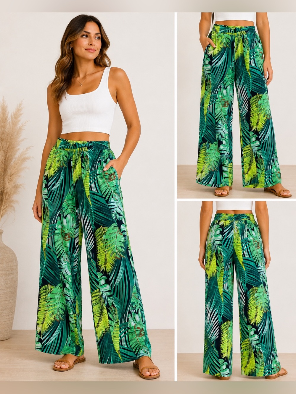NWT Nygard Tropical Palm Leaf Palazzo Pants Size S Wide Leg Resort Boho